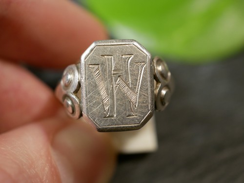 Top 800 Silber Ring Siegelring Buchsraben Initialen WH HW Jugendstil Art Deco - Bild 2 von 12