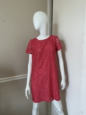 ANN TAYLOR PETITE Coral Lace Short Sleeve Shift Lined Dress Sz 10 Petite