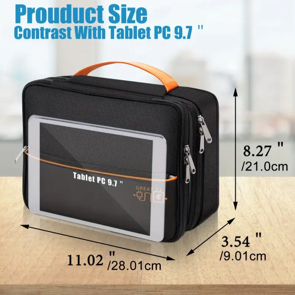 Bolsa de viaje roja de doble capa, almacenamiento de electrónica, imitación de cuero, 11" x 8,5" Foto 2 de 4