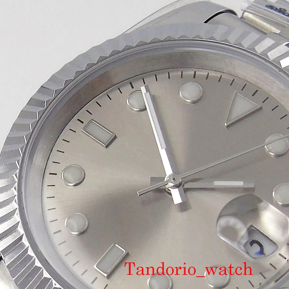 Reloj 39 mm esfera gris Sunburst NH35A PT5000 cristal de zafiro bisel estriado Jubilee Foto 3 de 4