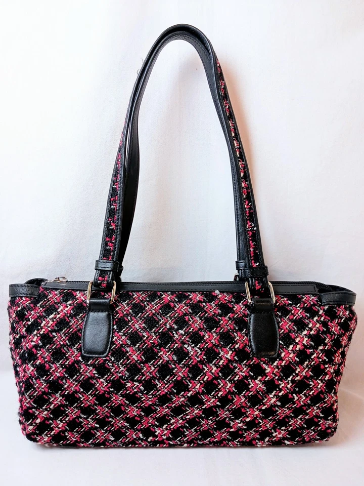 Bolso Cartera TALBOTS Vintage Rosa/Negro/Gris Tweed y Cuero Doble Asa Foto 3 de 4