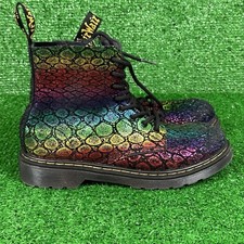 Dr Martens Pascal Metallic Spot Boots Kids Size 3 Rainbow Shimmer Suede Combat
