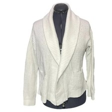 Eileen Fisher Shawl Collar White Plush Chenille Cardigan Sweater Size Small S