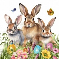 20 Servietten Easter Hello Hasenfamilie Blumenfeld Ostern Tiere Garten 33X33Cm