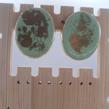 Green and Gold Tone Oval Clip On Earrings