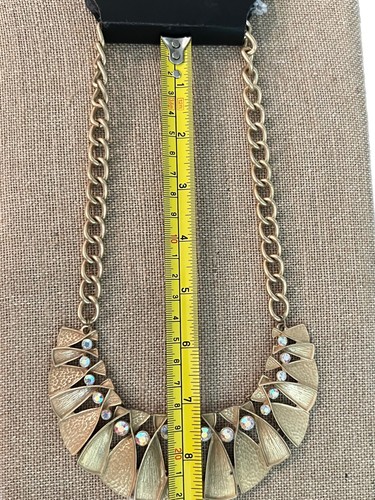 NEW Mocha Gold Tone Chunky Statement Collar Necklace with AB Rhinestones - Picture 6 of 7