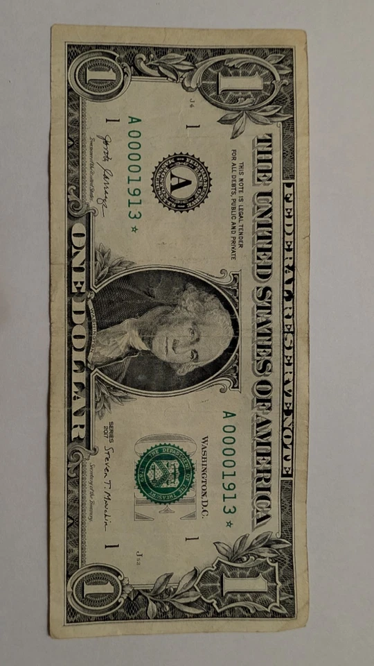 A00001913* Low Serial Number - $1.00 Star Note - Series 2017  - Image 4 of 4