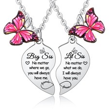 2PCs Heart Matching Pendant Necklace Set - Big Sis Lil Sis Gifts for Christmas 