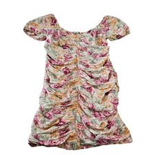 American Eagle Floral Ruched Puff Sleeve Coquette Linen Blend Mini Dress Sz XL