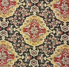 COVINGTON JAIPUR KOHL BLACK RED TURKISH MEDALLION LINEN FABRIC BY YARD 55"W