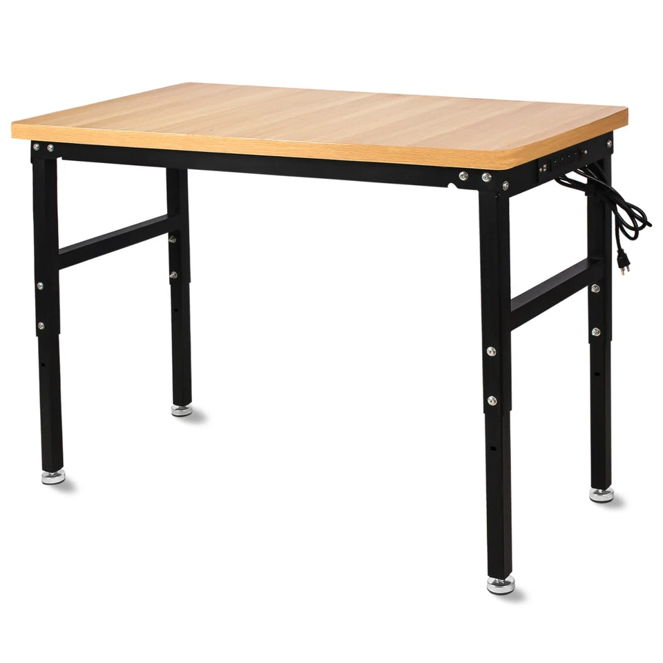 SGOLAN 48''/60'' Adjustable Heigh Workbench with Power Outlet Hardwood Work Table