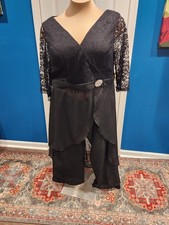 Black Lace/Chiffon Mother Bride/Cocktail/Gala Pantsuit Three/Quarter Sleeve 22W