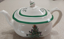 VTG Spode Christmas Tree Teapot Lid Green Trim Made in England S3324B Mint