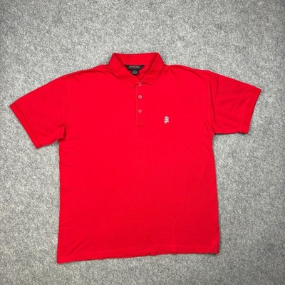 Henri James Herren XL Rot Piqué Baumwolle Poloshirt Designed Italy Y2K Vintag...