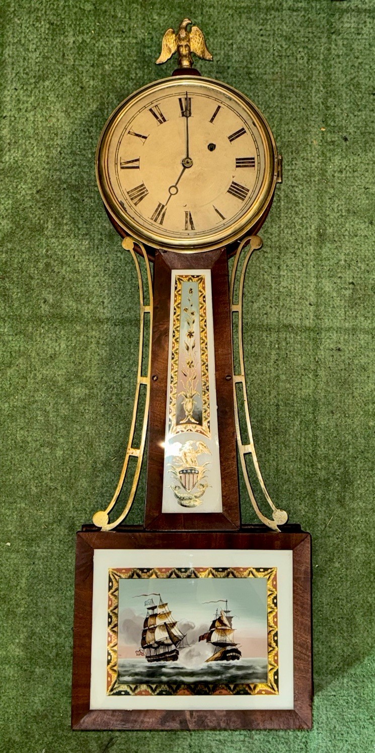 Horace Tifft Rare Antique Massachusetts Banjo Wall Clock- Weight Driven