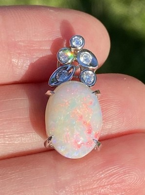 4.89CTW Gorgeous Multi Color Australian Opal & Diamond Platinum Pendant