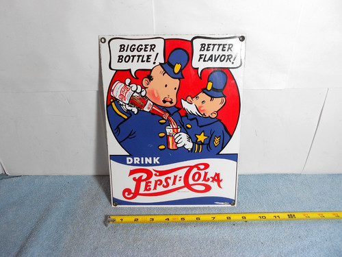 VINTAGE 8x11 in DRINK PEPSI-COLA SODA POP ADV. SIGN PORCELAIN HEAVY METAL - 943