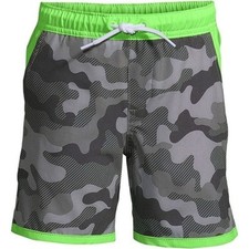 Lands' End Stretch Hydroliner Sport Swim Trunks Gray Camo Kids Plus Size XXL New
