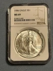 1986 MS69 NGC  American silver eagle .