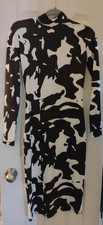 Black & White Bodycon Midi Dress With Long Sleeves and Mock Neck
