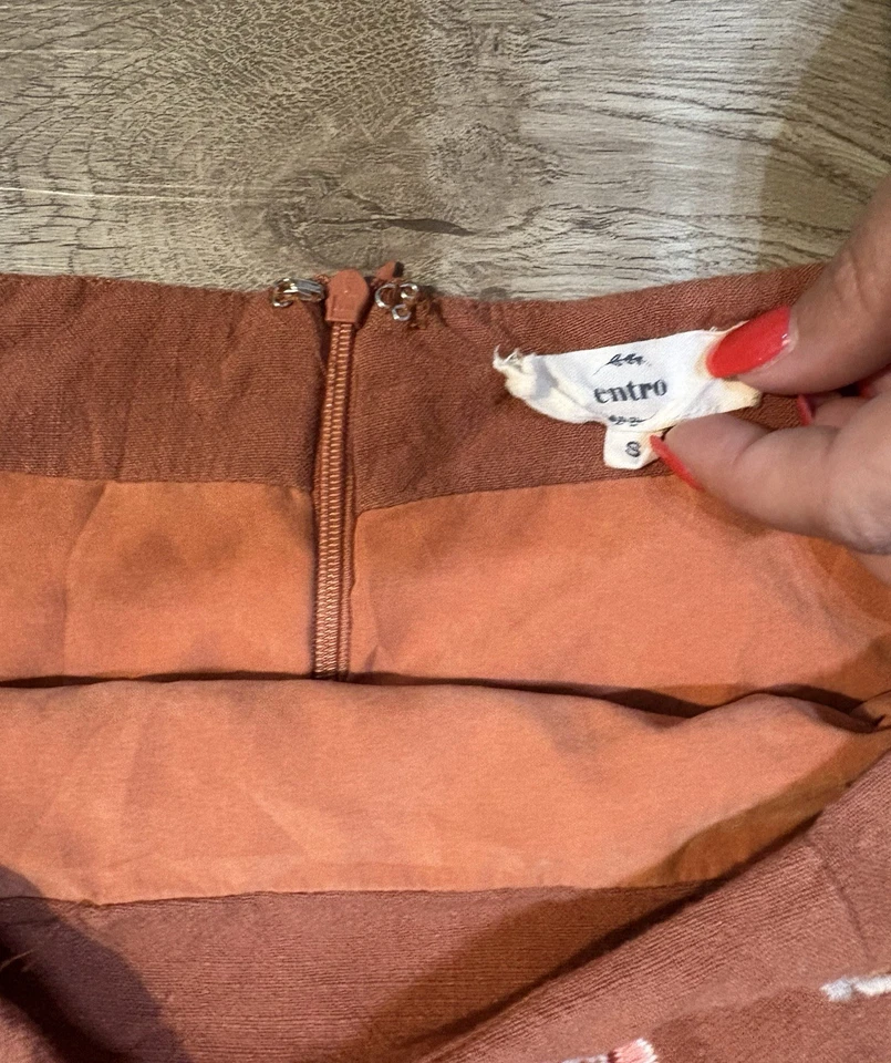 Falda Entro Floral Bordada Naranja Talla Pequeña Otoño Bohemia Primavera Lino Foto 2 de 4