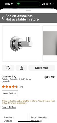 Glacier Bay Sebring Robe Hook in Polished Chrome 1004 987 128 + Free Shipping