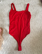 Women  s Red One-Piece Bodysuit Size M Regular Solid Stretch Strap Wireless