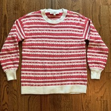 Loft Petites Women  s Sweater Small Petite Red Pink Ivory Striped Soft