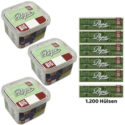 Pepe Bright Green Volumentabak 3x 170g BIG BOX, 1200 Hülsen