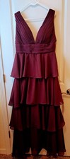 NWOT Sz 12 BURGUNDY MAROON V-Neck Tiered Ruffle Formal Maxi Long Evening Dress