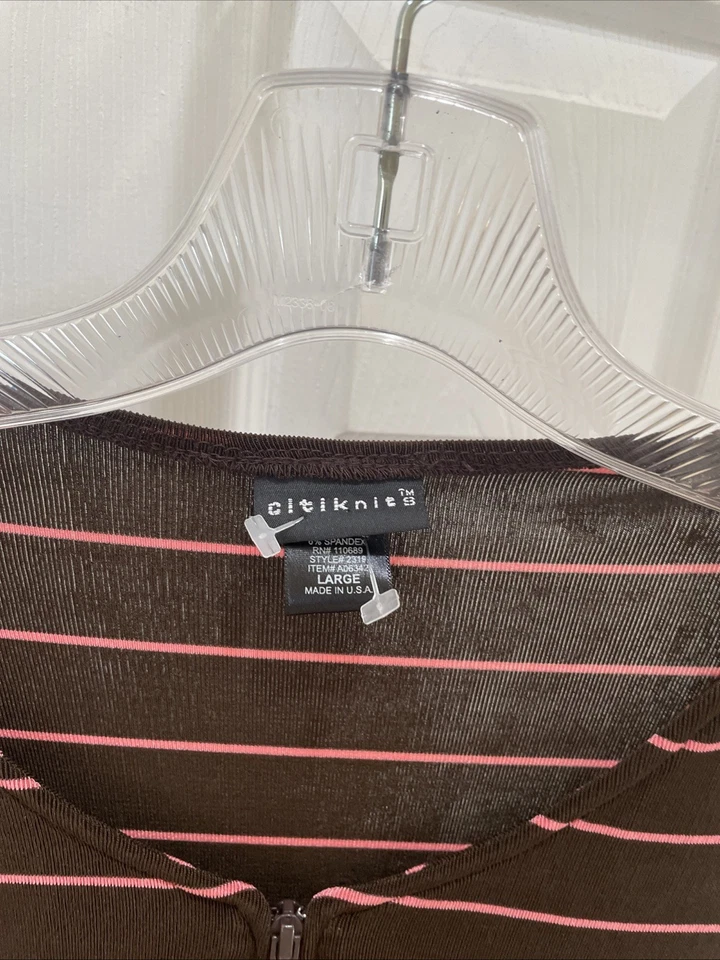 Citiknits Womens Jacket Brown Pink Stripes Zip Up Round Neck Knit Top Large - Image 2 of 3