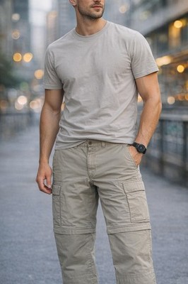Camel Active Convertible Cargo Pants Men's 34 Khaki Tan Outdoor Cotton Zip Off