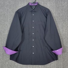 Paul Fredrick Shirt 17 X 35 Black Purple Dots Flip Cuff Non-Iron Two Ply Cotton
