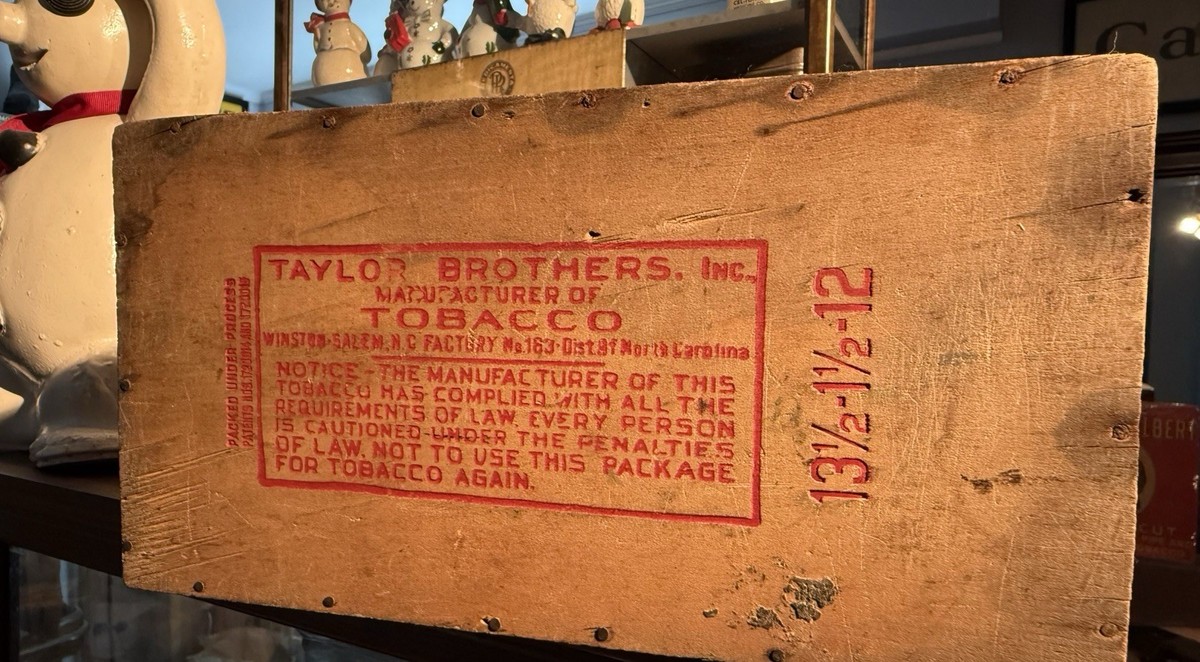 Black Maria Tobacco Plug Crate Wooden Taylor Winston Salem NC Series 116  Tin