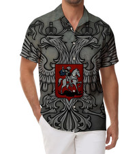 Gray 3D Printed Button Beach Russian Flag Men's Short Sleeve Shirt
