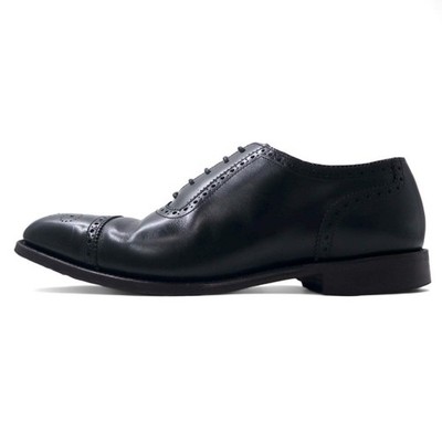 Loake UK Made medallion straight tip dress shoes US9.5 Black calf leather semi-b