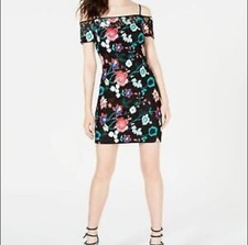 Guess Women's Black Floral Embroidered Off The Shoulder Sheath Dress Sz4 $138