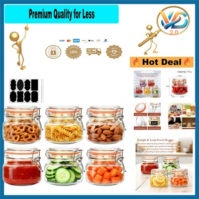 #ad Clear 16oz Glass Jars with Airtight Hinged Lids – Leakproof Reusable BPA Free $43.56