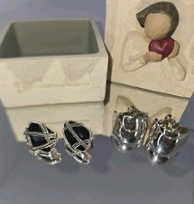 Vintage Clip-On/Screw-On Earring Lot Of 2 Chubby Silver Hoops & Cable Wrap Studs