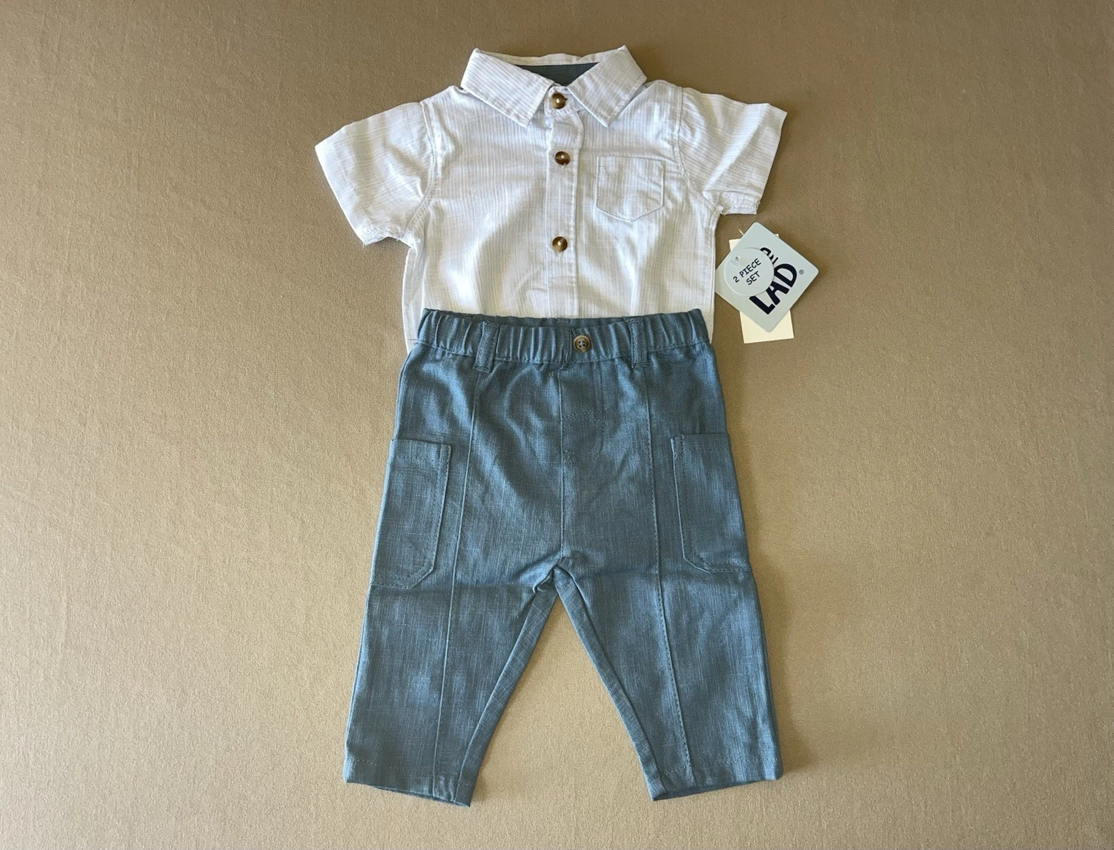 Baby Boys 0-3 Months Two Piece Outfit (Short Sleeve Top & Pants) New With Tags!