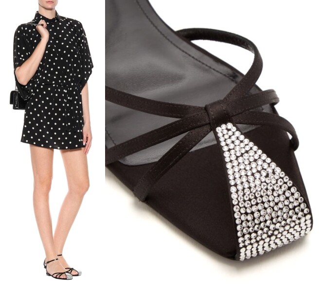 Sandali piatti Saint Laurent Anja & Freja neri impreziositi in cristallo US 6 IT 36