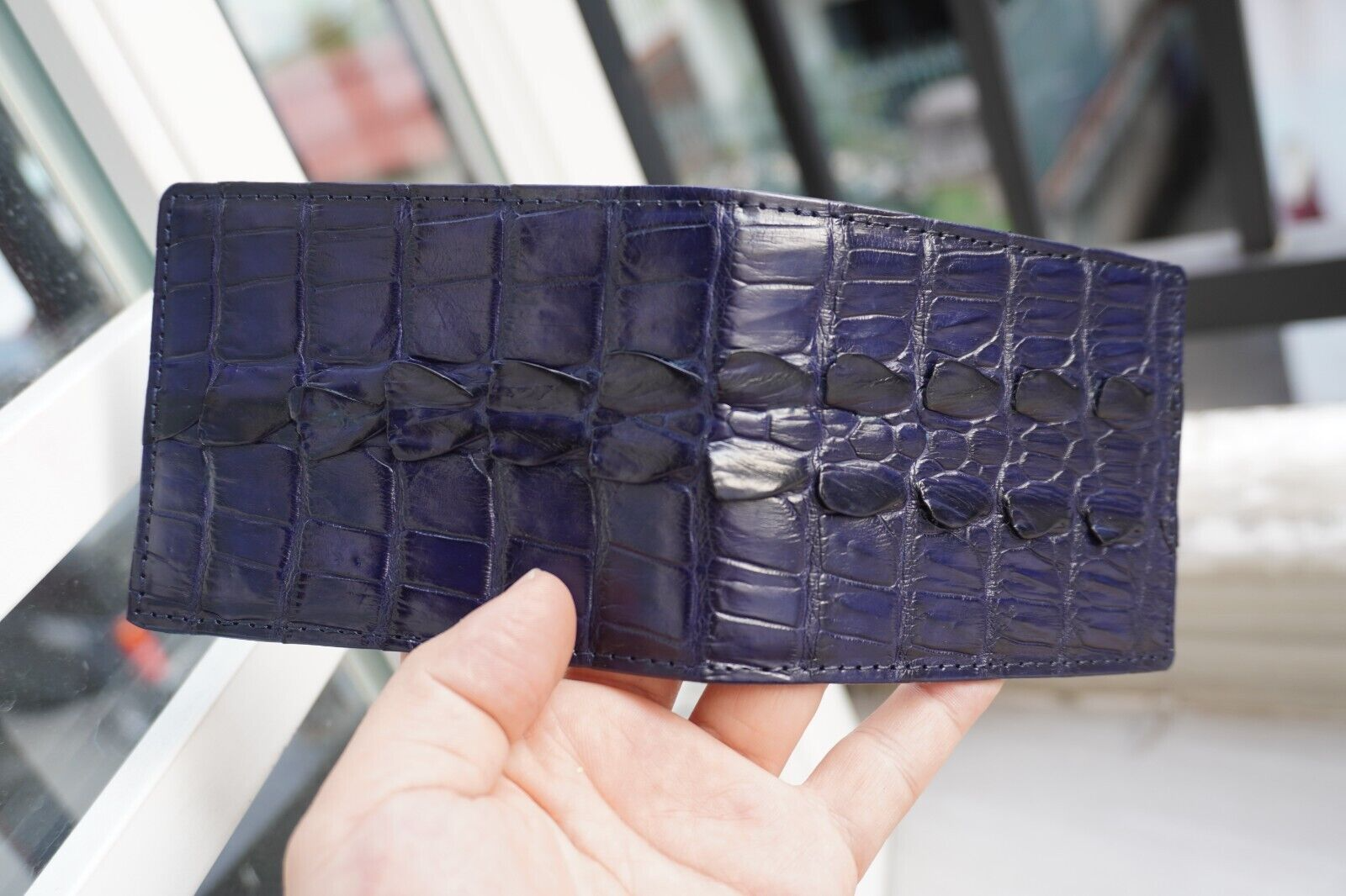 Crocodile Leather Money Clip Wallet for Men in Real Blue Alligator Skin - Bifold Design #D30-image