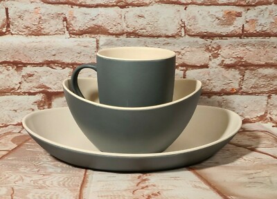 Brand New Go Bamboo Brand Deep Plate Cup Medium Bowl Set Two Tone