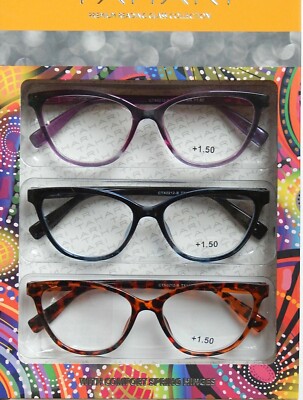 TAHARI PREMIUM 3 PACK READING GLASSES READERS CAT EYE +1.50 +2.00 NEW