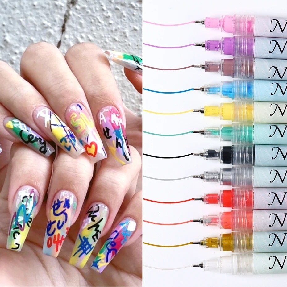 12 Farben Ultradünner Gebogener Nagelstift – Nail Art Marker Für DIY-Manieküre