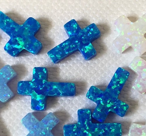 Cross Lab Blue Opal Pendant 12X9mm Length Hole 1 pcs Religious Charm Jewelry - Picture 6 of 7