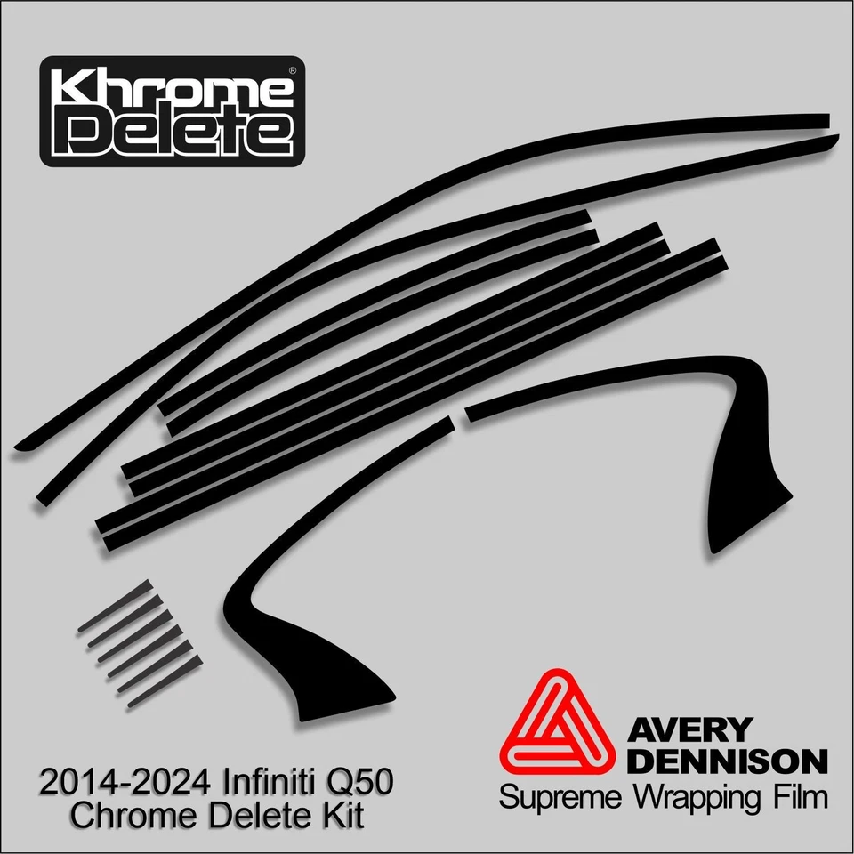 2014–2024 Infiniti Q50 Chrome Delete Vinyl Wrap Overlay – Gloss Black Finish - Image 2 of 4