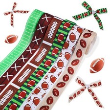 6 Rolls Football Ribbon 30 Yards Rugby Field Pattern Grosgrain Ribbons Brown ...