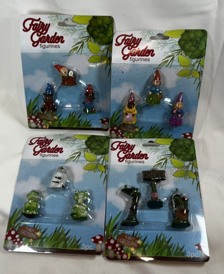 Miniature Fairy Garden Figurines by Greenbrier - Gnomes, Signs, Frogs, 4 Pkgs