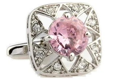 Pink Crystal Square Round Pair Cufflinks in Presentation Gift Box & Polishing...